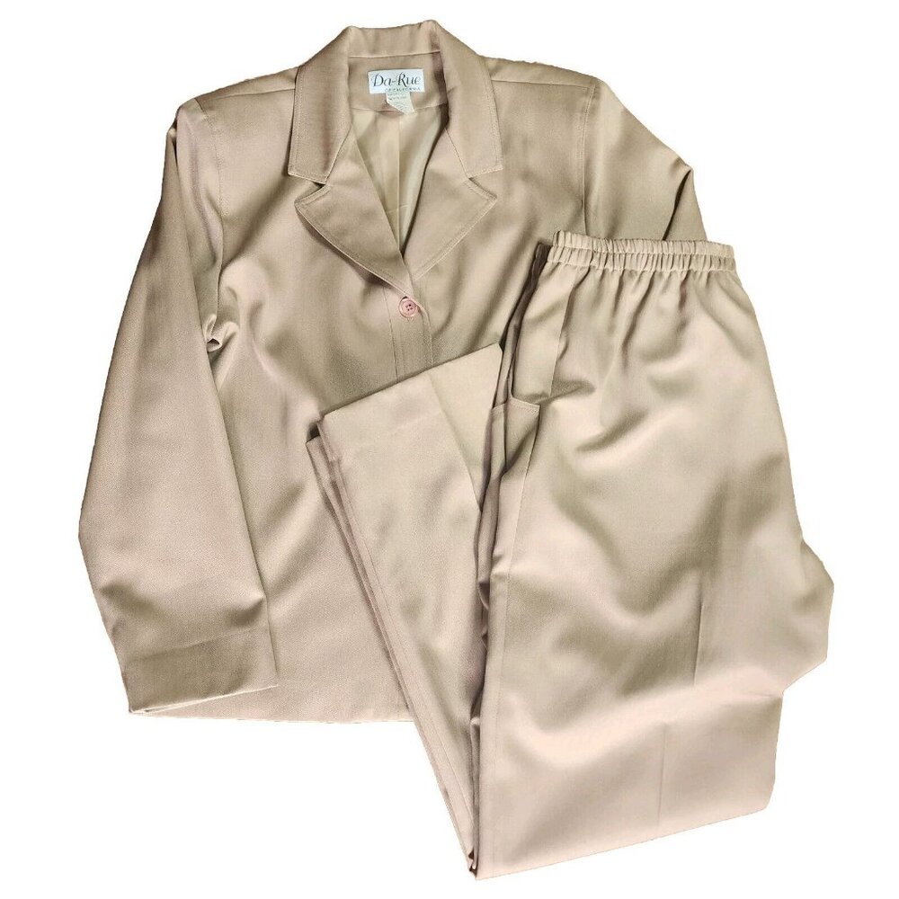 Da Rue‎ of California Suit 2 Piece Set Womens 12/14 Solid All Tan Jacket Pants